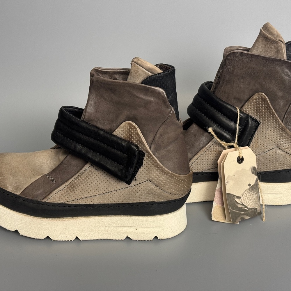 A.S.98 Leather Women's Brown and Black High-Top Futuristic Chunky Sneakers - Picture 3 of 6